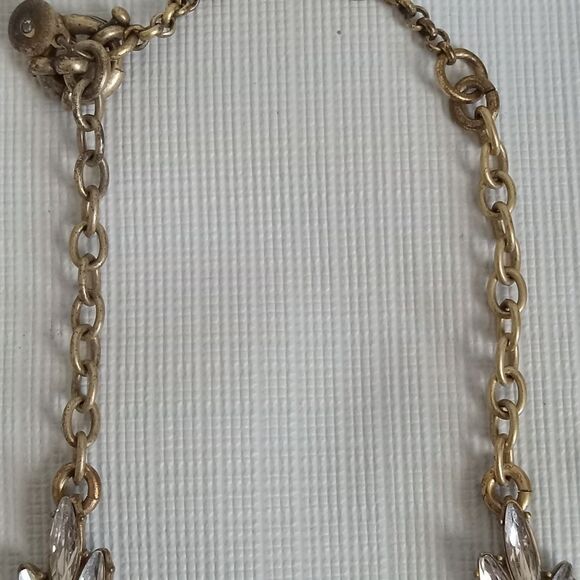 J. Crew Gold Toned Rhinestone Encrusted Metal Cable Link Choker Style Necklace - Picture 7 of 10